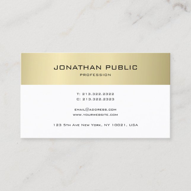 Modern Minimalist Design Gold Look Plain Trendy Business Card (Front)