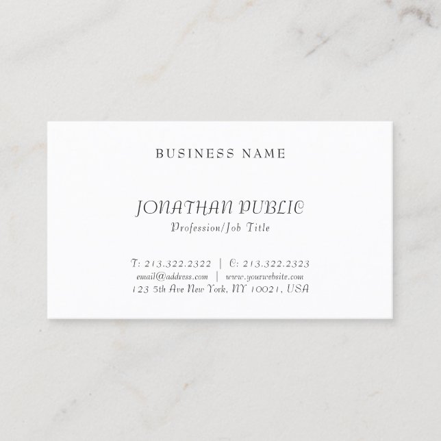Modern Minimalist Design Graceful Simple Plain Business Card (Front)