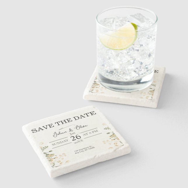 Modern Minimalist Design Save The Date Stone Coaster (Side)