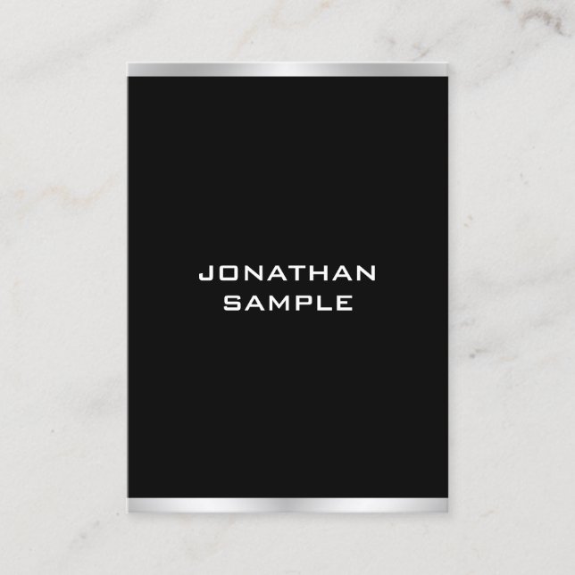 Modern Minimalist Design Trendy Black And Silver Business Card (Front)
