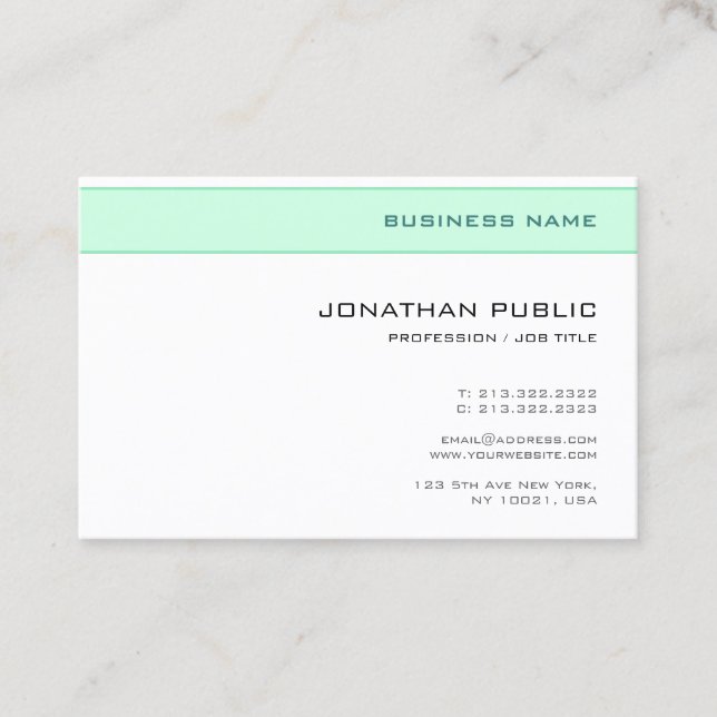 Modern Minimalist Design Trendy Elegant Mint Green Business Card (Front)