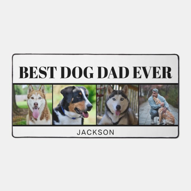 Modern Minimalist Dog Dad Four Photo Collage  Desk Mat (Front)