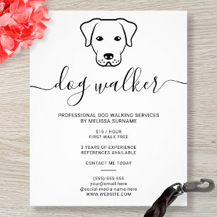 Modern Minimalist Dog Line Art Design - Dog Walker Flyer