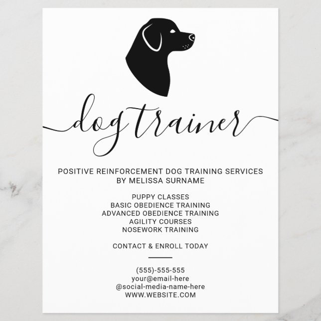Modern Minimalist Dog Silhouette - Dog Trainer Flyer (Front)