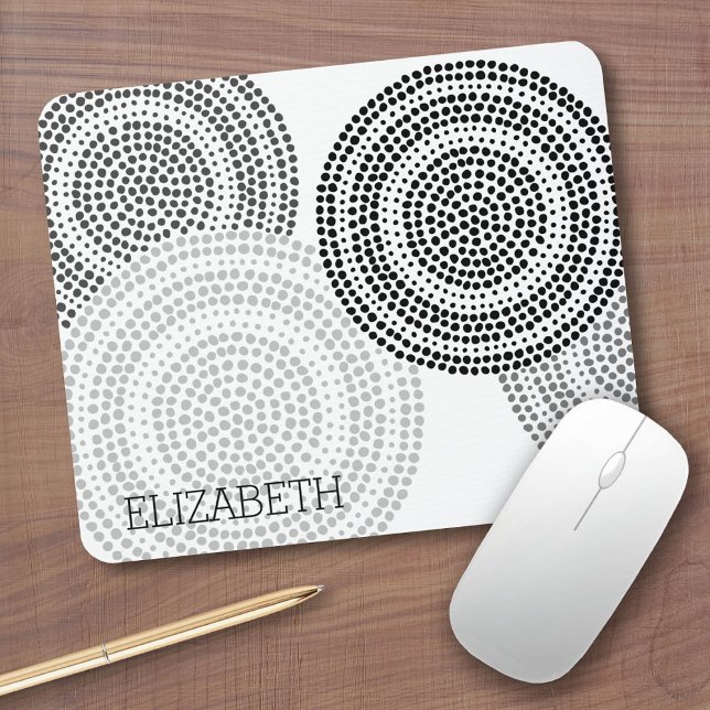 Modern Minimalist Dot Geometric Circle Black Grey Mouse Mat (Custom Mousepad)