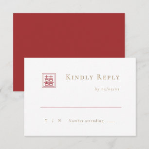 Modern Minimalist Double Happiness Chinese Wedding RSVP Card