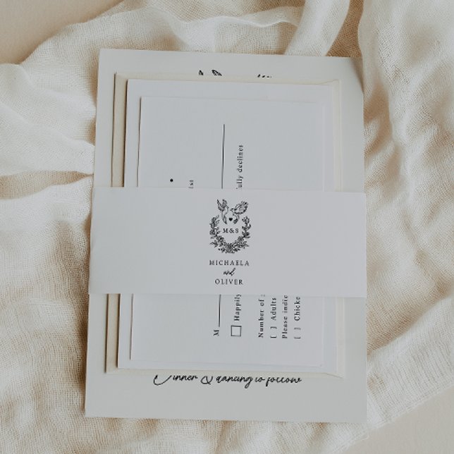 Modern Minimalist Doves Elegant Script Wedding Invitation Belly Band (Creator Uploaded)