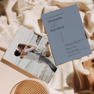 Modern Minimalist Dreamy Script Dusty Blue Wedding Invitation