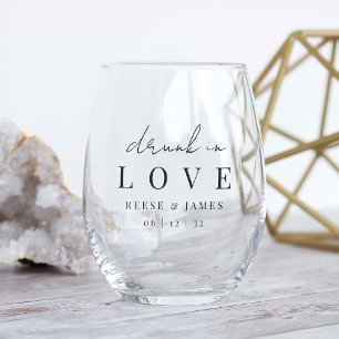 Modern Minimalist "Drunk In Love" Wedding Stemless Wine Glass