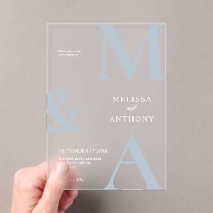 Modern Minimalist Dusty Blue and White Wedding Acrylic Invitations