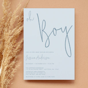 Modern Minimalist Dusty Blue Boy Baby Shower Invitation