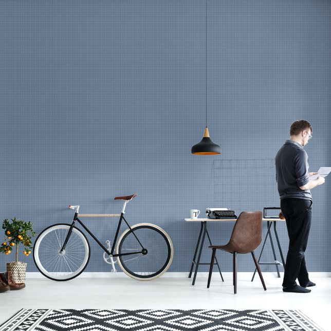 Modern Minimalist Dusty Blue Chequered Home Decor Wallpaper (Modern Minimalist Dusty Blue Checkered Home Decor Wallpaper)