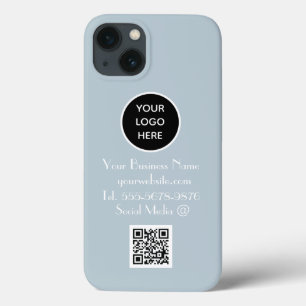 Modern Minimalist Dusty Blue Custom logo QR Code iPhone 13 Case