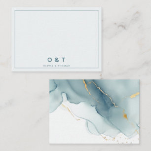 Modern Minimalist Dusty Blue Gold Couple Monogram Card
