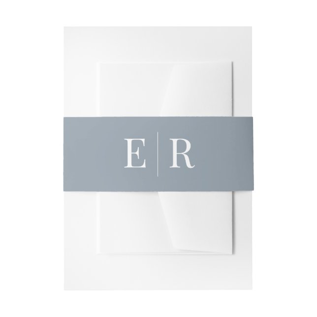 Modern Minimalist Dusty Blue Monogram Invitation Belly Band (Front Example)