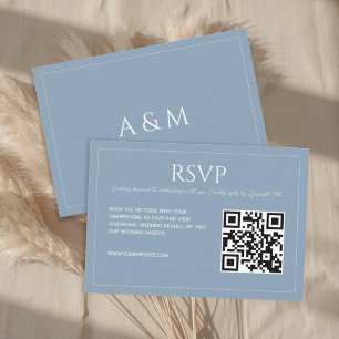 Modern minimalist dusty blue QR code wedding  RSVP Card