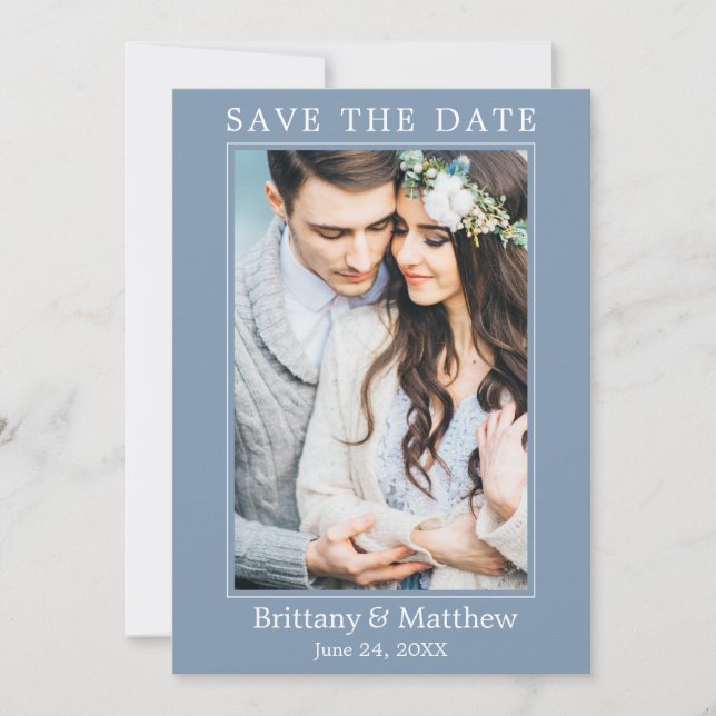 Modern Minimalist Dusty Blue Save The Date (Front)