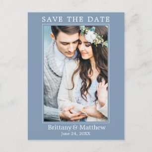 Modern Minimalist Dusty Blue Save the Date Postcard