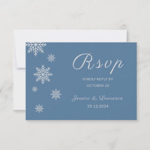 Modern Minimalist Dusty Blue Silver Winter Wedding RSVP Card