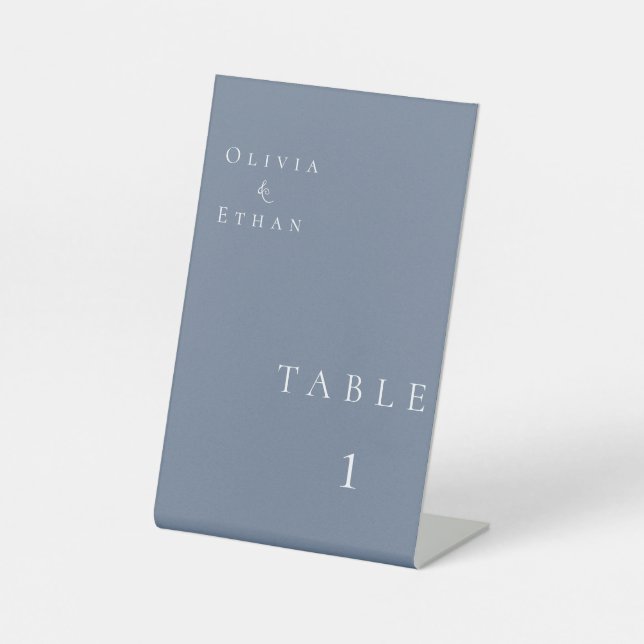 Modern Minimalist Dusty Blue Table Number Pedestal Sign (Front)