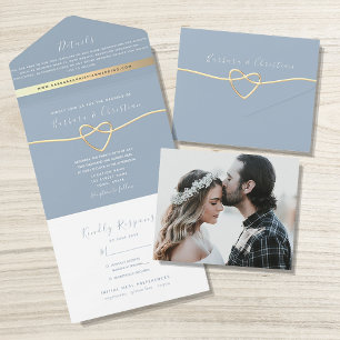 Modern Minimalist Dusty Blue Wedding All In One Invitation