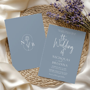 Modern Minimalist Dusty Blue Wedding Classic Invitation
