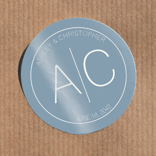 Modern Minimalist Dusty Blue Wedding Classic Round Sticker