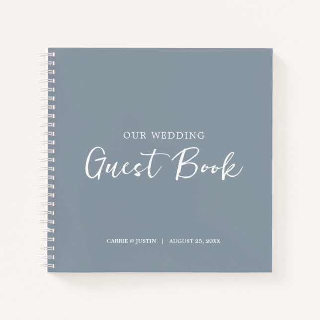 Modern Minimalist Dusty Blue Wedding Guest Book (Front)