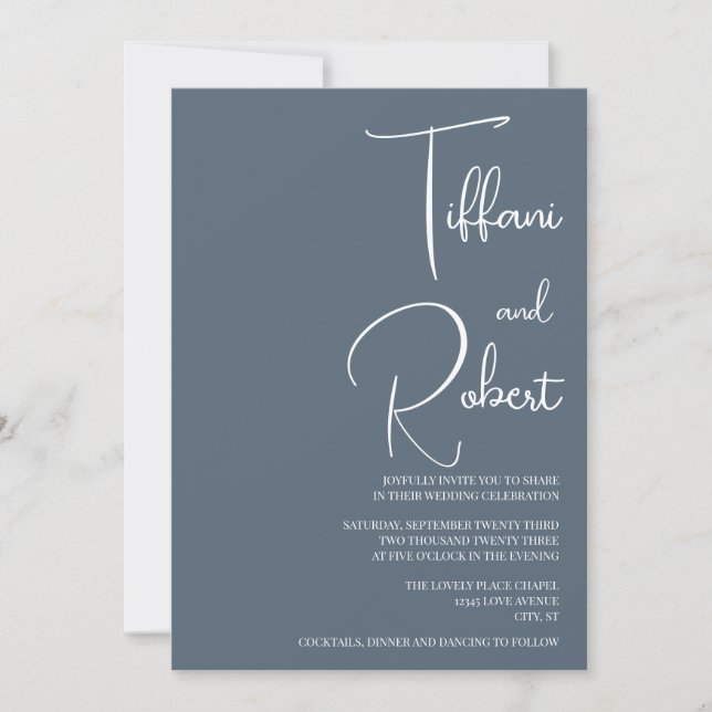 Modern Minimalist Dusty Blue Wedding  Invitation (Front)