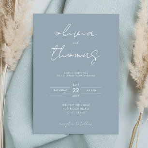 Modern Minimalist Dusty Blue Wedding Invitation