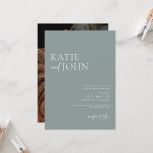 Modern Minimalist Dusty Blue Wedding Photo Invitation