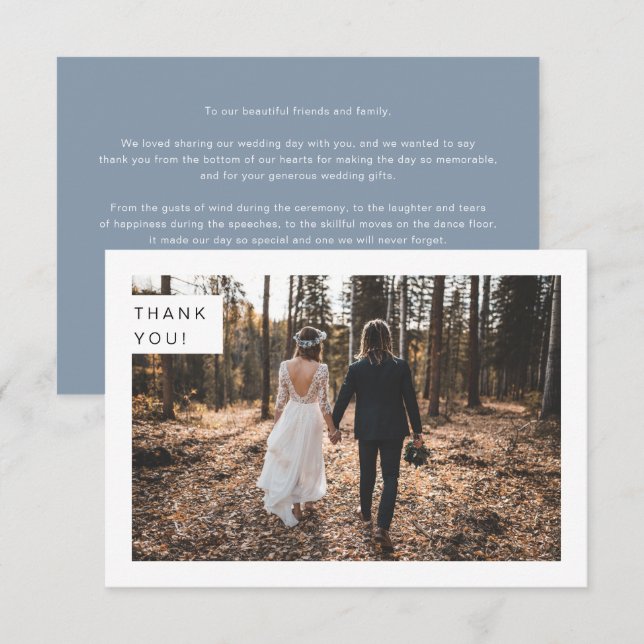 Modern Minimalist Dusty Blue Wedding Photo Thank You Card (Front/Back)