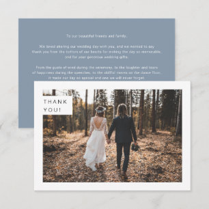 Modern Minimalist Dusty Blue Wedding Photo Thank You Card