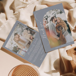 Modern Minimalist Dusty Blue Wedding photo Thank You Card