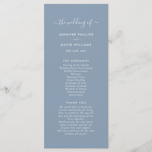 Modern Minimalist Dusty Blue Wedding Program Programme (Front)