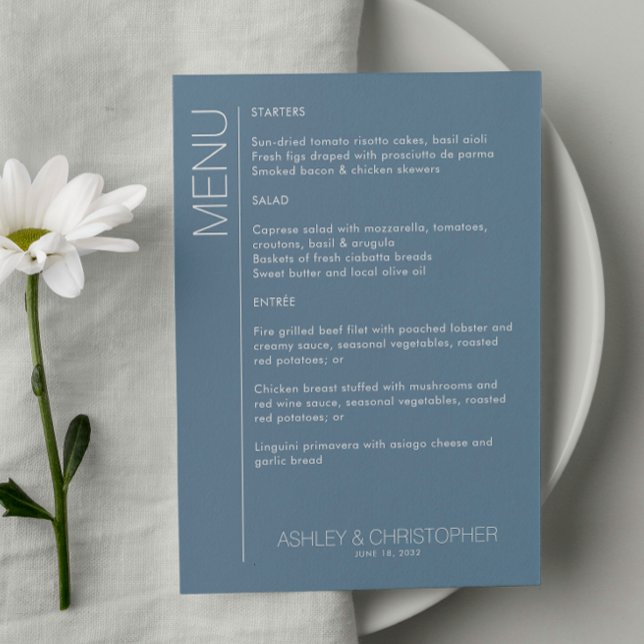Modern Minimalist Dusty Blue Wedding Reception Menu (Creator Uploaded)
