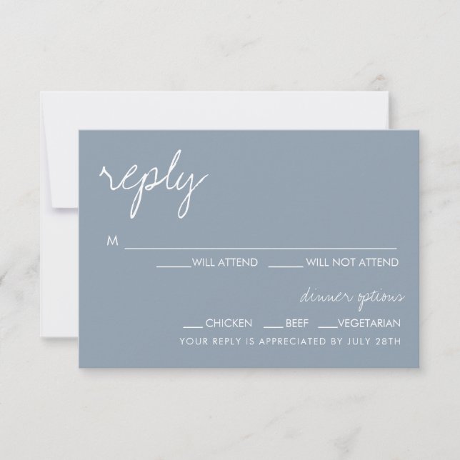 Modern Minimalist Dusty Blue Wedding RSVP Card (Front)