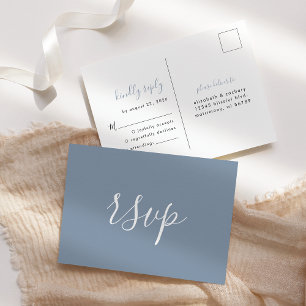 Modern Minimalist Dusty Blue Wedding RSVP Postcard