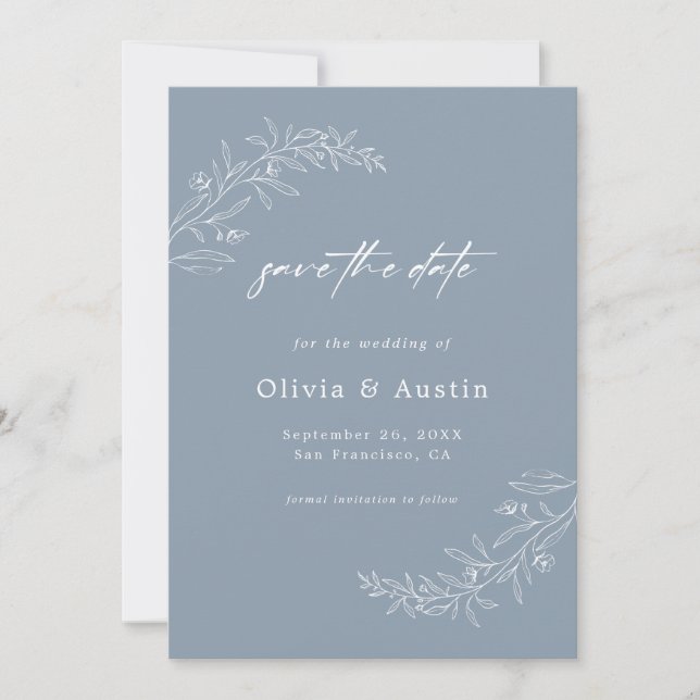 Modern Minimalist Dusty Blue Wedding Save The Date Invitation (Front)