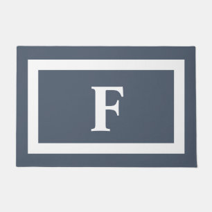 Modern Minimalist Dusty Blue White Monogram Doormat