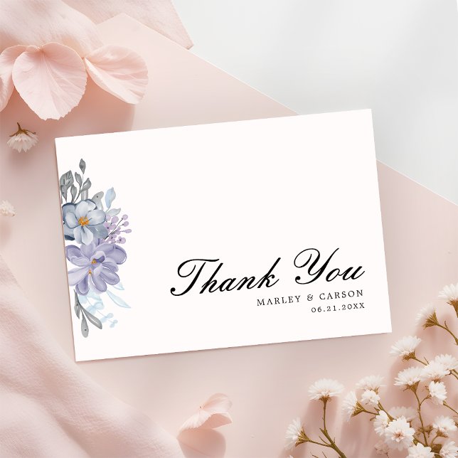 Modern Minimalist Dusty Floral Wedding Thank You Card (Creator Uploaded)