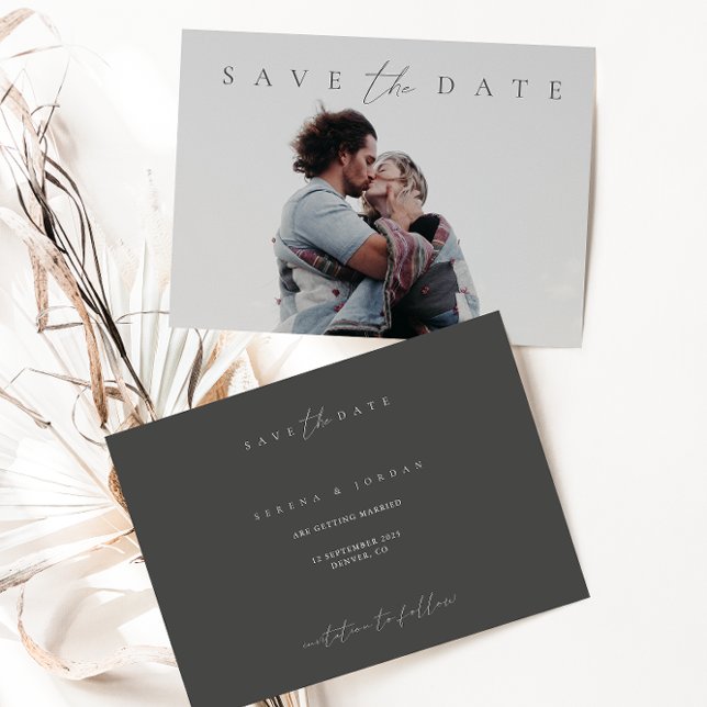 Modern Minimalist Dusty Grey Photo Save the Date (Creator Uploaded)