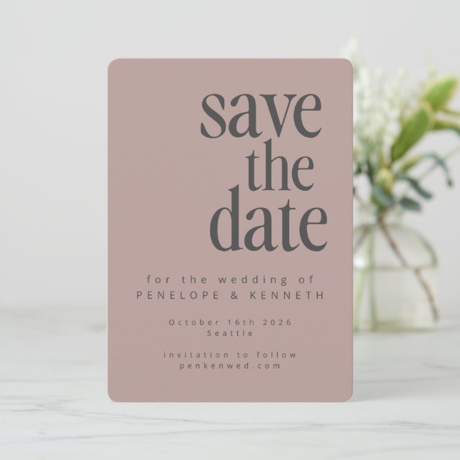 Modern Minimalist Dusty Mauve Simple Bold Wedding Save The Date (Standing Front)