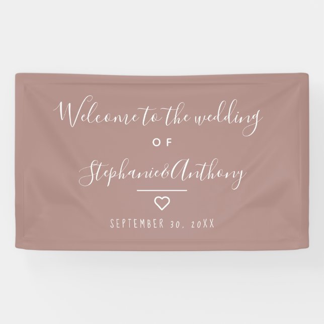 Modern Minimalist Dusty Rose Heart Wedding   Banner (Horizontal)