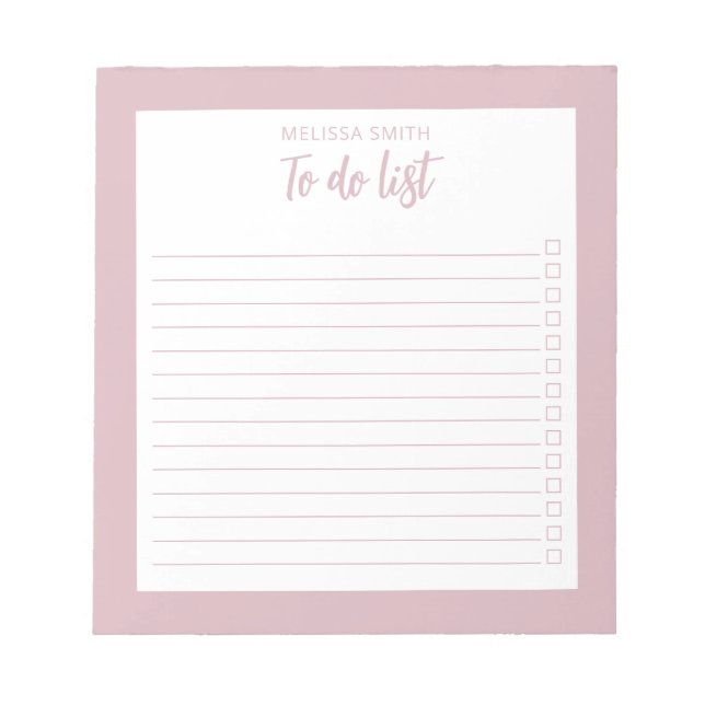 Modern Minimalist Dusty Rose To Do List Notepad (Front)