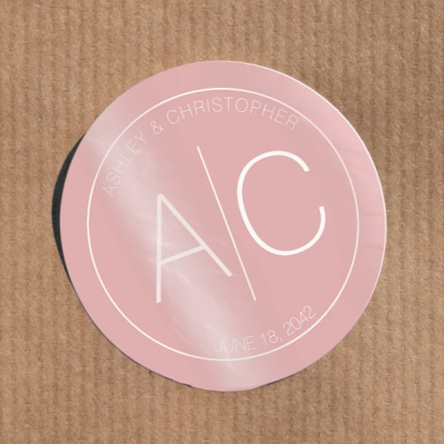 Modern Minimalist Dusty Rose Wedding Classic Round Sticker (Creator Uploaded)