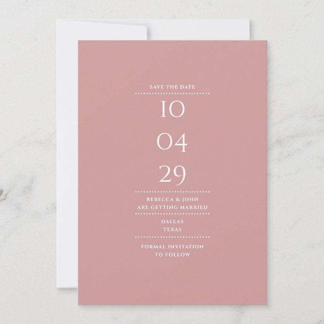 Modern Minimalist Dusty Rose Wedding Save The Date (Front)