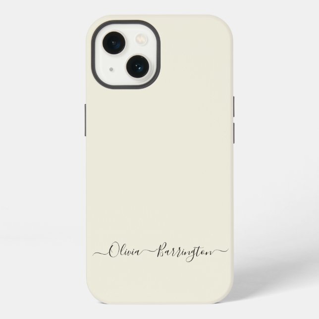 Modern Minimalist Ecru Off Whit Script Custom Name iPhone Case (Back)