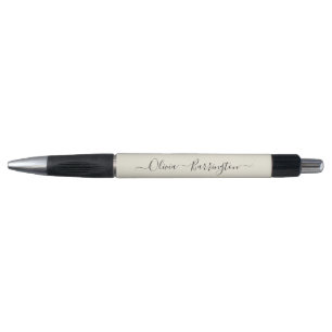 Modern Minimalist Ecru White Script Custom Name