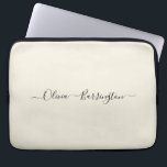 Modern Minimalist Ecru White Script Custom Name Laptop Sleeve<br><div class="desc">A simple stylish custom name typography design in a casual script font in striking black on ecru off white ivory. The perfect item for the trendy minimalist. An on trend bespoke gift or accessory for any occasion. Debra Valencia, a visionary surface pattern artist, product designer and entrepreneur with a passion...</div>